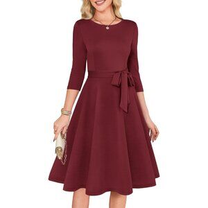 Women's Burgundy 3/4 Sleeve Vintage Flattering A-line Vintage Cocktail Dresses